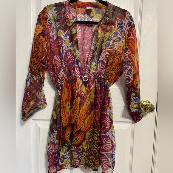 Rima Beach World Bathing Suit Coverup Deep V Cut Sheer Mini Dress - Picture 3 of 6